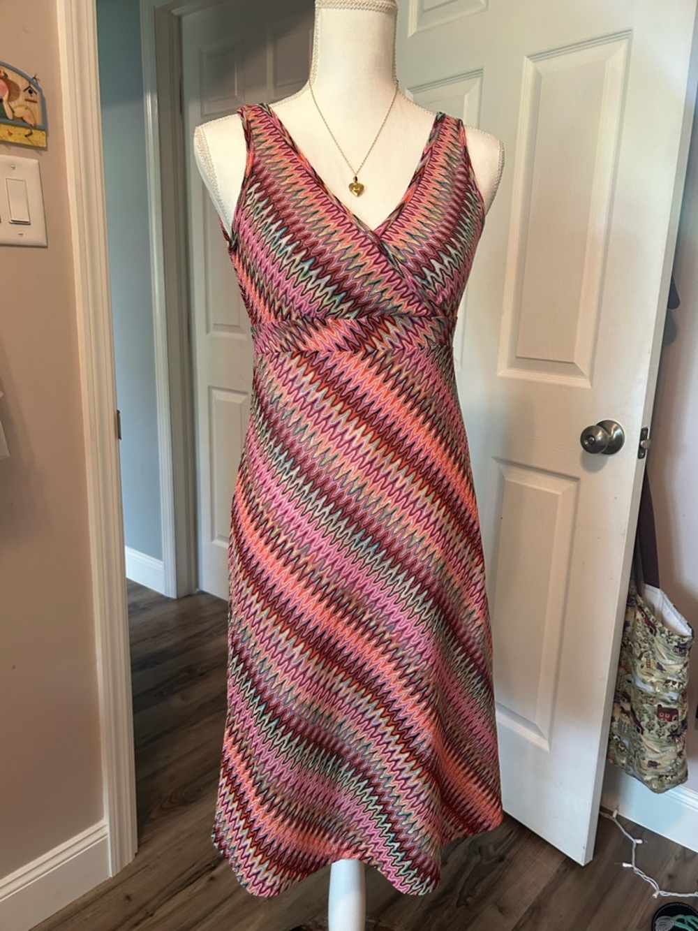 Pink Massoni Pattern Wrap Midi Dress